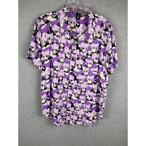 Hot Topic Anime Girl Shirt Men's Size M Purple All Over Print Button Up Rayon